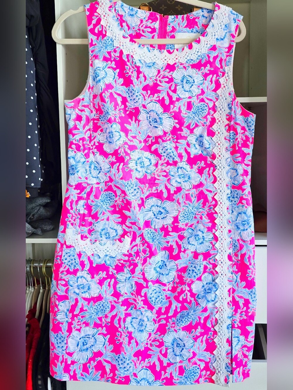 Bright Pink Floral Lilly Pulitzer Romper Dress with Blue & White Accent Size 6 - Picture 5 of 8